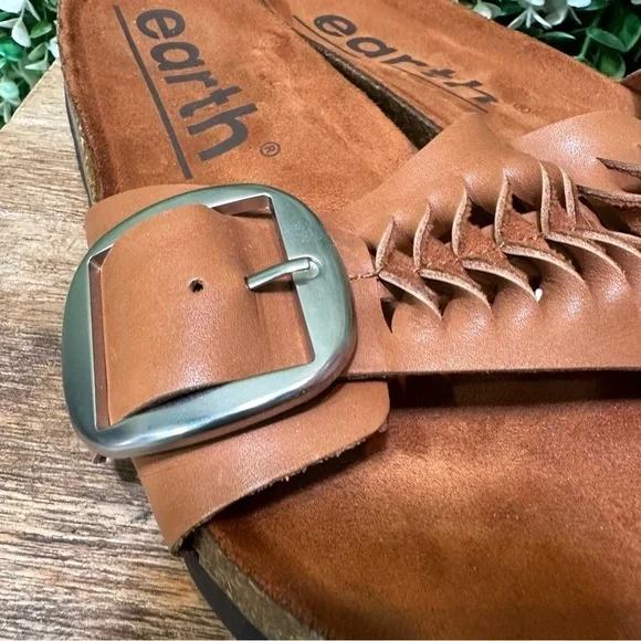 Earth Brown Woven Sandals with Buckle Accents - Picture 10 of 12